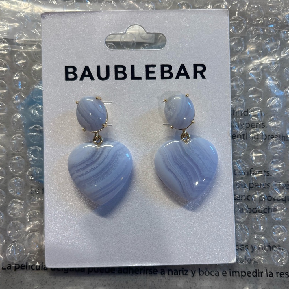 NWT BaubleBar Light Blue Lace Agate Heart Earrings
